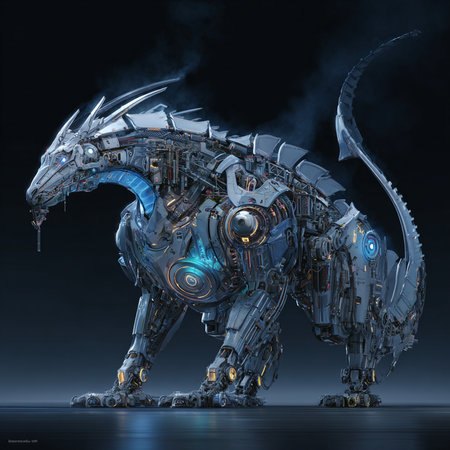 3D rendering of a fantasy dragon on a dark blue background.の素材