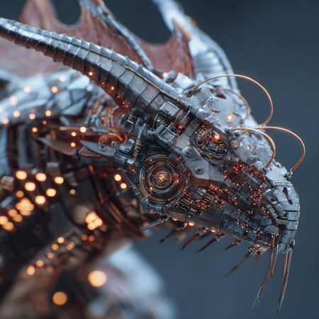 3D rendering of a fantasy dragon in a science fiction scene.の素材