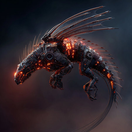 3D rendering of a fantasy dragon isolated on a black background.の素材