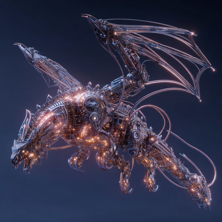 3D rendering of a fantasy alien creature with glowing eyes and wingsの素材