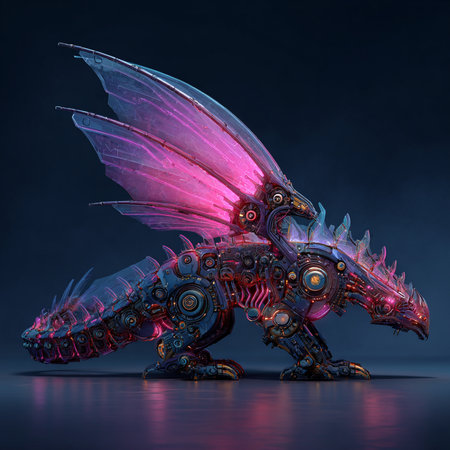 Fantasy dragon. 3D illustration with a fantasy dragon on a dark background.の素材