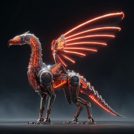 3d rendering of a fantasy dragon with wings on a dark backgroundの素材