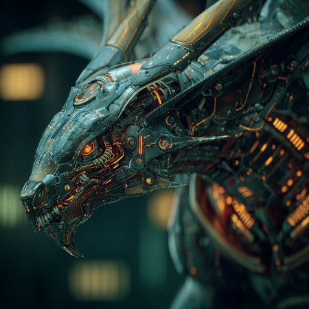 3D rendering of a female robot isolated on a dark background.の素材