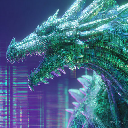 3d rendering of abstract technology digital composition with circuit board and dragonの素材