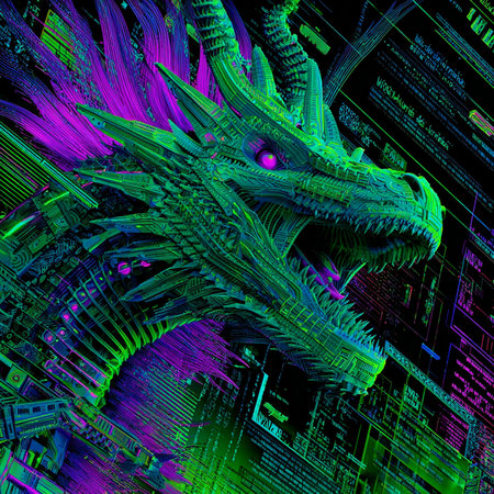 Futuristic dragon in cyberspace, computer generated abstract backgroundの素材