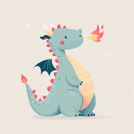 Cute cartoon dragon with wings. Vector illustration in retro style.の素材