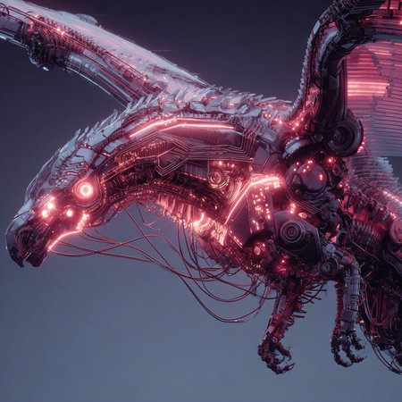 3d rendering of an artificial intelligence robot in a dark space.の素材