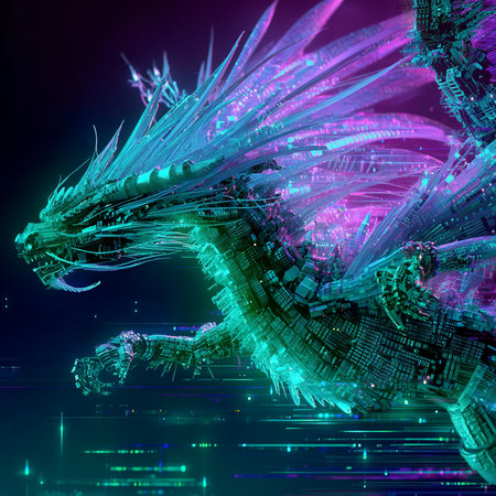 3D rendering of a fantasy dragon isolated on a black background.の素材