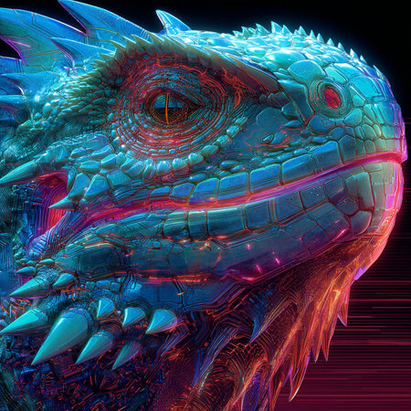 3D rendering of a colorful iguana isolated on black background.の素材