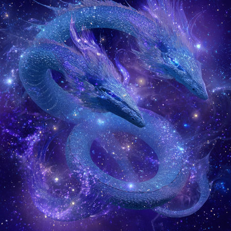 Blue dragon in outer space. Computer generated 3D photo rendering.の素材