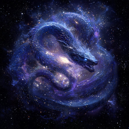 Dragon in cosmic space. Elements of this image furnished by NASA.の素材