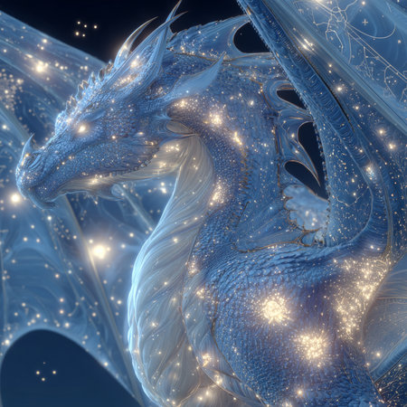 3D rendering of a fantasy dragon with a lot of lights on itの素材