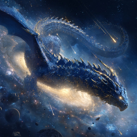 Fantasy dragon in deep space. 3D rendering and illustration.の素材