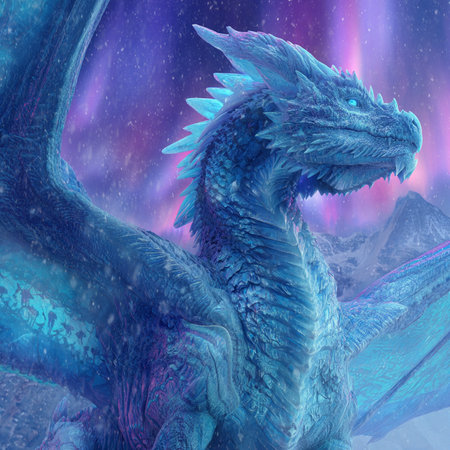 3D rendering of a fantasy dragon in a colorful space background.の素材