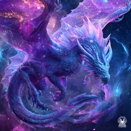 Dragon in the space. Cosmic background. Vector illustration. Eps 10の素材