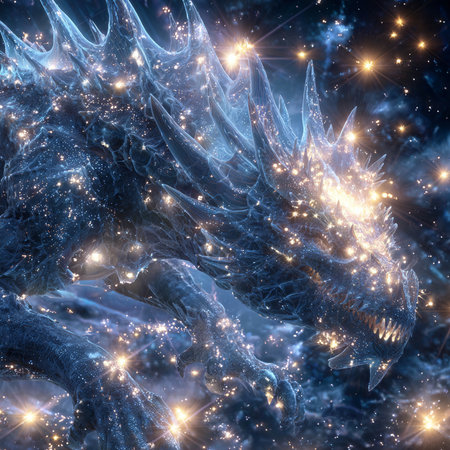3d rendering of abstract fractal composition with stars and nebulaの素材