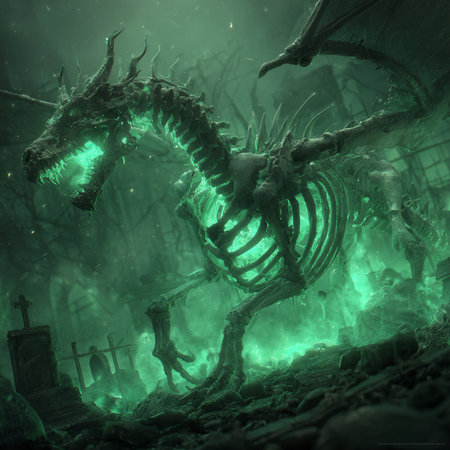 Fantasy landscape with spooky monster in cemetery. 3D renderingの素材