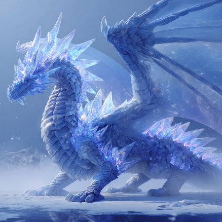 3D rendering of a fantasy dragon in a blue space with starsの素材