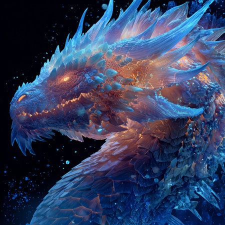 3D rendering of a fantasy dragon isolated on a black background.の素材