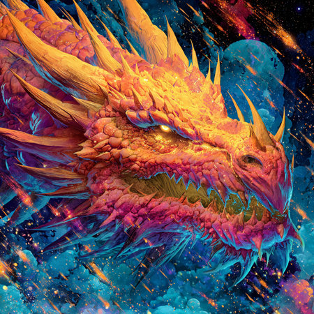 Fantasy dragon in space. Colorful illustration for your design.の素材