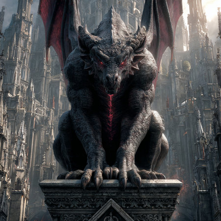 Demon Guardian in the Gothic Cathedral of Duomo, Milan, Italyの素材