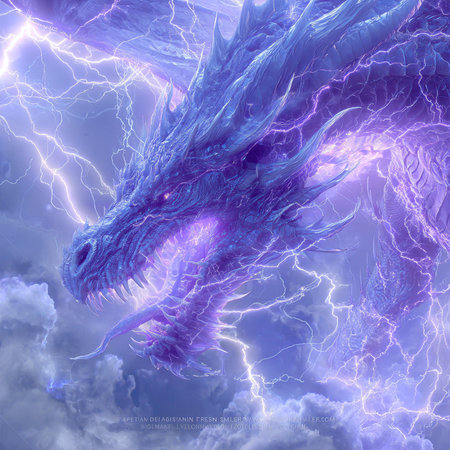 Fantasy dragon in the stormy sky with lightning. 3D renderingの素材