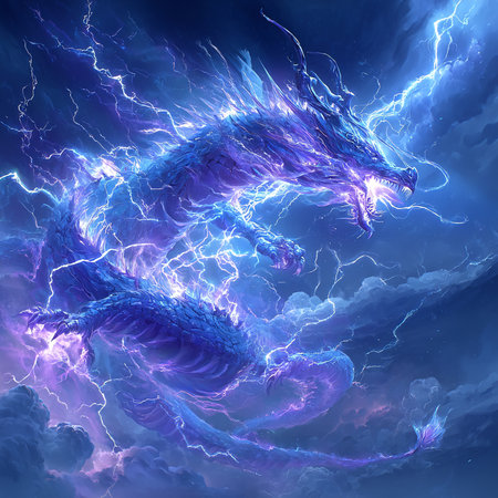 Fantasy alien creature in stormy sky. 3D illustrations.の素材