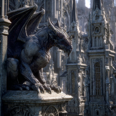 Statue of a dragon in front of Milan Cathedral, Italy.の素材