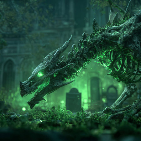 Fantasy dragon in the cemetery at night. 3D rendering.の素材