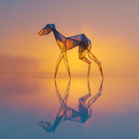 Silhouette of a camel on a sunset background. 3D renderingの素材