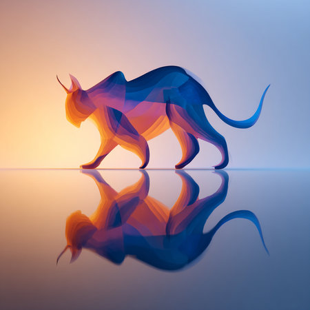 Abstract polygonal kangaroo with reflection on blue background.の素材