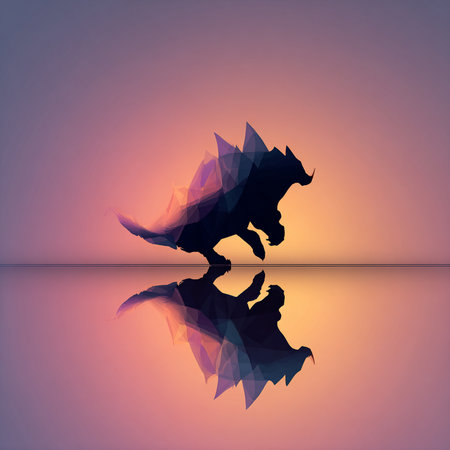 Silhouette of a dinosaur on a sunset background. Vector illustrationの素材