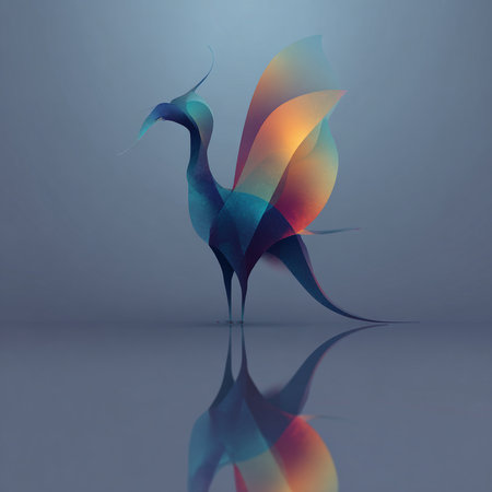 3d rendering of a colorful silhouette of a bird made of paperの素材