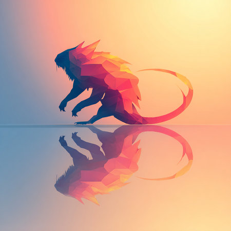 Abstract polygonal dragon on colorful background with reflection. Vector illustration.の素材