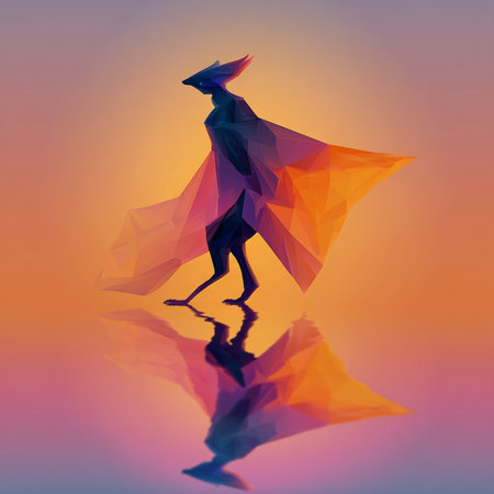 Low poly origami man with a hat and a cape. 3d renderingの素材