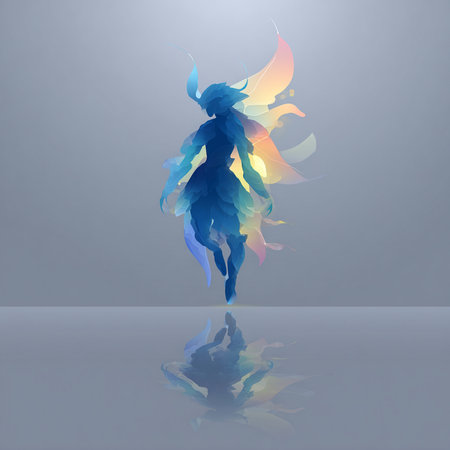 Abstract silhouette of a man with a long hair in a blue dressの素材