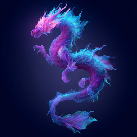 3D rendering of a fantasy dragon isolated on a dark blue backgroundの素材