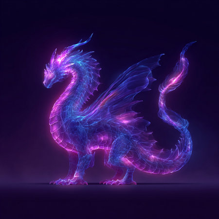 3d rendering of a fantasy dragon isolated on a dark background.の素材