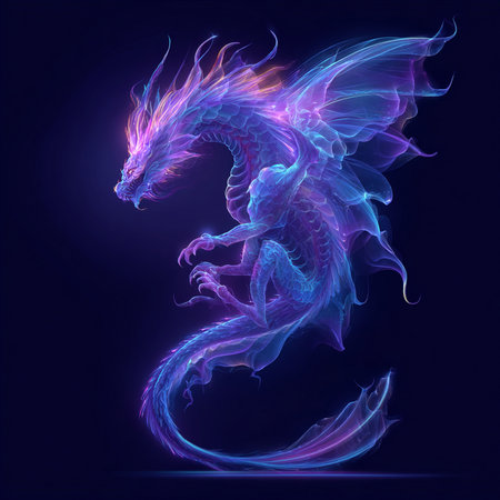 Colorful dragon on a dark background. Vector illustration of a fantasy dragon.の素材
