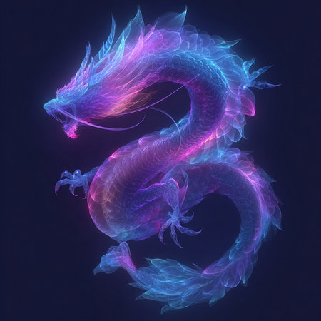 Blue dragon on a dark background. 3d rendering, 3d illustration.の素材