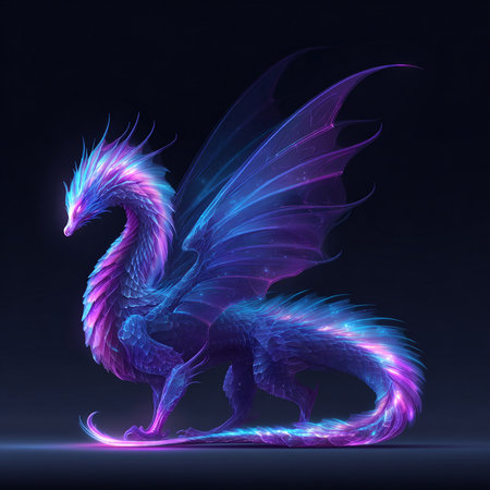 3D rendering of a fantasy dragon isolated on a dark background.の素材