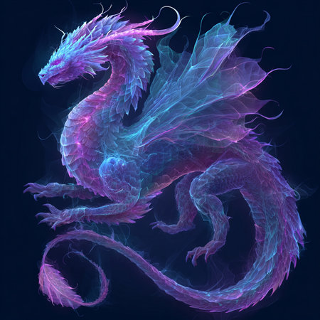 Blue dragon on black background. Fantasy fractal texture. Digital art. 3D rendering.の素材