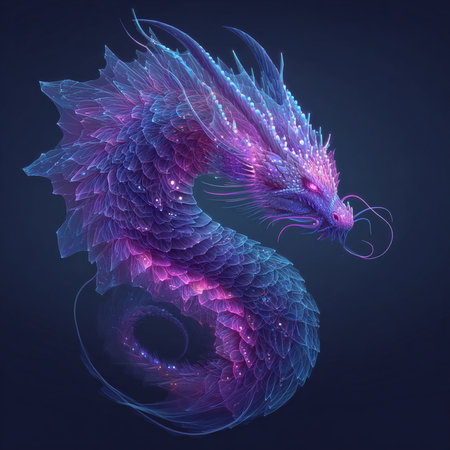 Blue dragon on a dark blue background. 3d rendering, 3d illustration.の素材