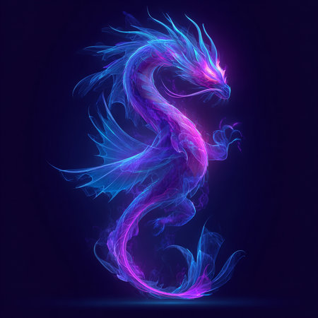 Dragon on a dark background. Vector illustration of a fantasy dragon.の素材
