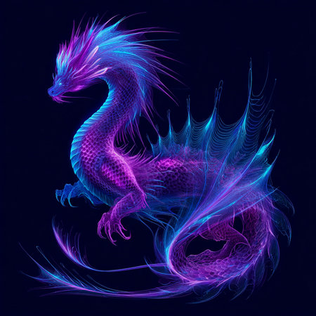 Colorful dragon on a dark background. Vector illustration. Fantasy.の素材