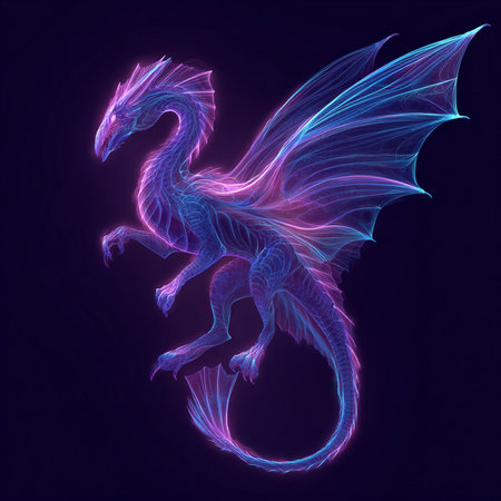 Dragoon. Vector illustration of a fantasy dragon on a dark background.の素材