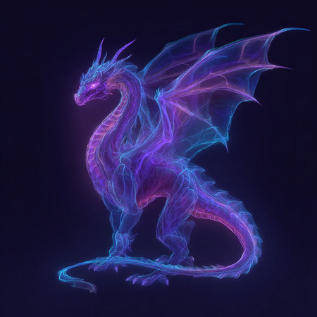 3D rendering of a fantasy dragon isolated on a dark background.の素材