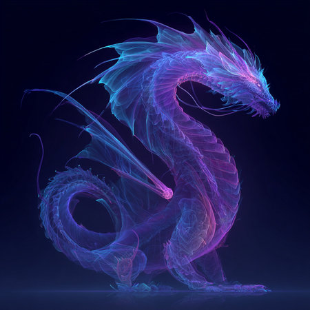 Blue dragon on a dark background. 3d rendering, 3d illustration.の素材