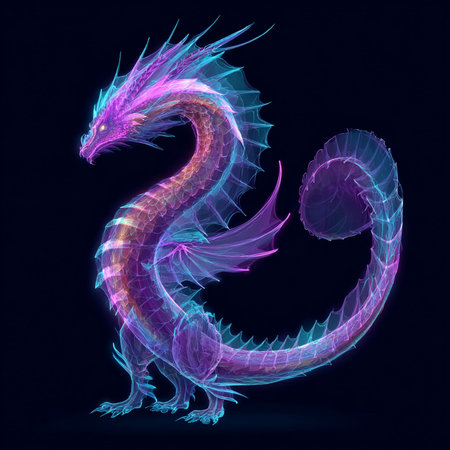 Blue dragon on black background. 3D illustrations. 3D rendering.の素材