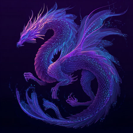 Vector illustration of a blue dragon on a dark background. Vector illustration.の素材